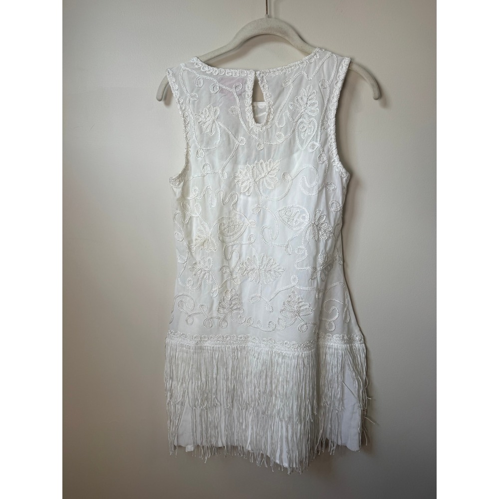 Show Me Your Mumu White Embroidered Fringe Mini Dress Sleeveless Flapper Bridal - Picture 5 of 5
